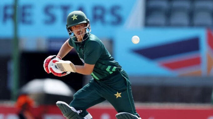 Azan Awais of Pakistan bats during the ICC U19 Men